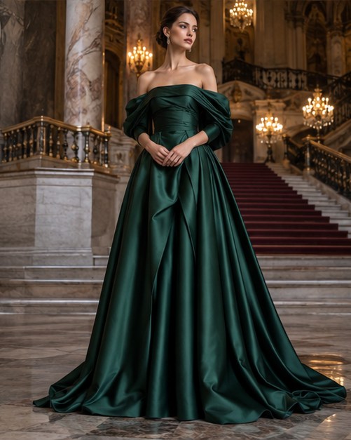 Emerald years: Regal off-shoulder