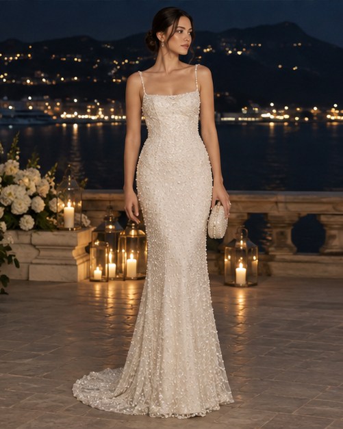 Champagne shimmer: Soft embellished midi