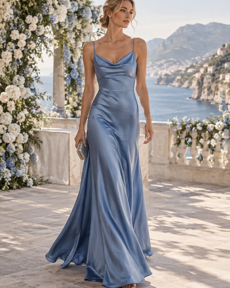 Cerulean movement: Bias-cut elegance